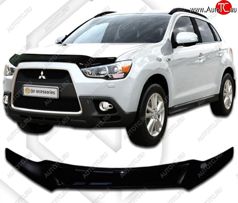 2 699 р. Дефлектор капота CA-Plastic  Mitsubishi ASX (2010-2020) (Classic черный, Без надписи)  с доставкой в г. Санкт‑Петербург