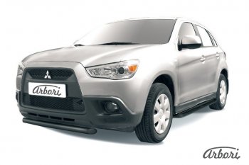 6 569 р. Защита переднего бампера Arbori (короткая, черная, 1 труба d57 mm). Mitsubishi ASX дорестайлинг (2010-2012)  с доставкой в г. Санкт‑Петербург. Увеличить фотографию 1