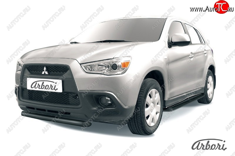 6 569 р. Защита переднего бампера Arbori (короткая, черная, 1 труба d57 mm). Mitsubishi ASX дорестайлинг (2010-2012)  с доставкой в г. Санкт‑Петербург