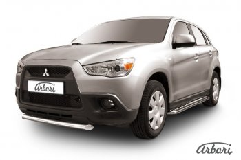 12 509 р. Защита переднего бампера Arbori (короткая, нержавейка, 1 труба d57 mm). Mitsubishi ASX дорестайлинг (2010-2012)  с доставкой в г. Санкт‑Петербург. Увеличить фотографию 1