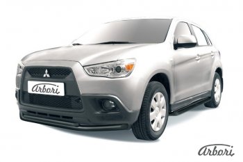 8 819 р. Защита переднего бампера Arbori (нержавейка, 2 трубы d57 и 42 mm) Mitsubishi ASX дорестайлинг (2010-2012)  с доставкой в г. Санкт‑Петербург. Увеличить фотографию 1