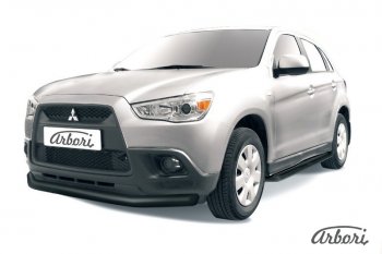 7 739 р. Защита переднего бампера Arbori (черная, 1 труба d76 mm).  Mitsubishi ASX (2010-2012) дорестайлинг  с доставкой в г. Санкт‑Петербург. Увеличить фотографию 1