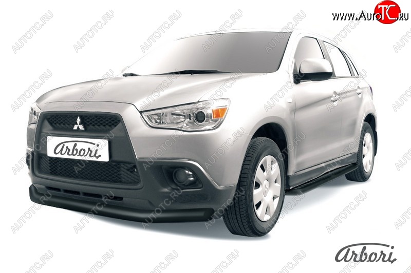 7 739 р. Защита переднего бампера Arbori (черная, 1 труба d76 mm).  Mitsubishi ASX (2010-2012) дорестайлинг  с доставкой в г. Санкт‑Петербург