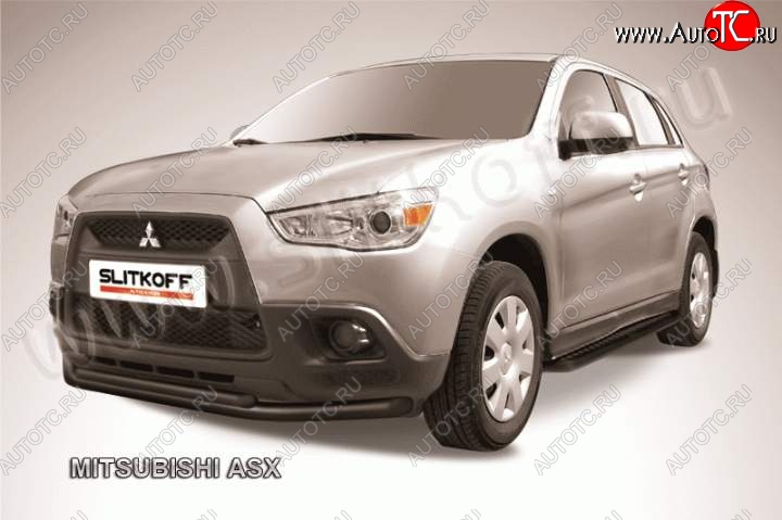 10 299 р. Защита переднего бампера из труб d57/d42 Slitkoff Mitsubishi ASX дорестайлинг (2010-2012) (Цвет: серебристый)  с доставкой в г. Санкт‑Петербург