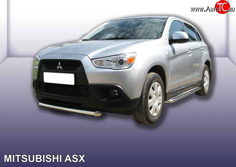 10 949 р. Защита переднего бампера из короткой трубы диаметром 57 мм Slitkoff  Mitsubishi ASX (2010-2012) (Нержавейка, Полированная)  с доставкой в г. Санкт‑Петербург