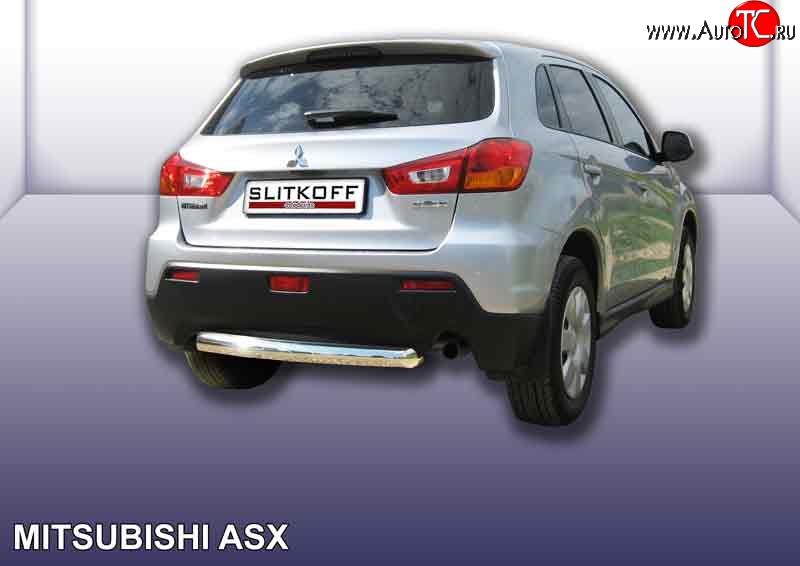 11 349 р. Защита заднего бампера из короткой трубы диаметром 76 мм Slitkoff  Mitsubishi ASX (2010-2012) дорестайлинг (Нержавейка, Полированная)  с доставкой в г. Санкт‑Петербург