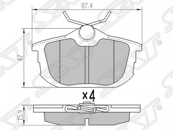 Колодки тормозные SAT (задние) Mitsubishi (Митсубиси) Carisma (Каризма) (1996-1999),  Colt (Кольт) ( Z20, Z30 хэтчбэк 3 дв.,  Z30) (2002-2009), Volvo (Вольво) S40 (С40)  VS седан (1996-2004)