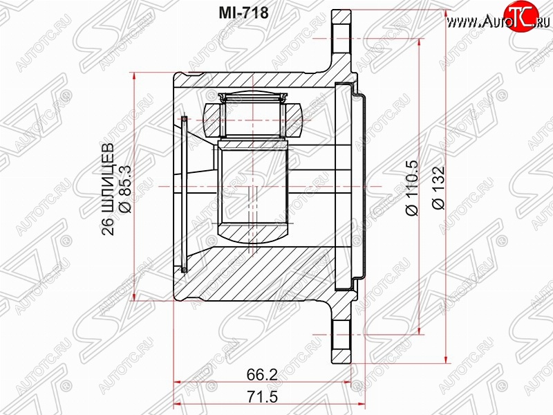 3 899 р. Шрус (внутренний/правый) SAT (26*110.5 мм)  Mitsubishi Challenger  K9-W - Pajero Sport  1 PA  с доставкой в г. Санкт‑Петербург