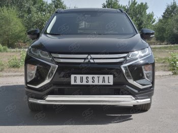 19 799 р. Защита переднего бампера (2 трубы Ø63 и 75х42 мм, нержавейка) Russtal Mitsubishi Eclipse Cross GK (2017-2024)  с доставкой в г. Санкт‑Петербург. Увеличить фотографию 1