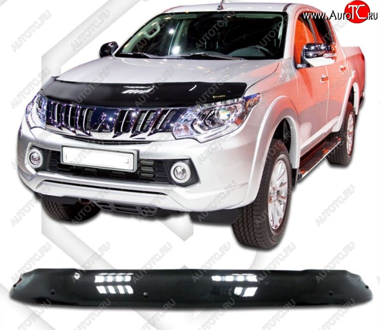 1 999 р. Дефлектор капота CA-Plastiс Mitsubishi L200 5 KK,KL дорестайлинг (2015-2019) (Classic черный, Без надписи)  с доставкой в г. Санкт‑Петербург