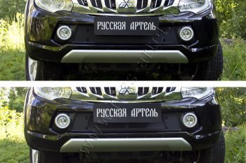 2 299 р. Зимняя заглушка решетки радиатора и переднего бампера RA  Mitsubishi L200  5 KK,KL (2015-2019) (Поверхность шагрень)  с доставкой в г. Санкт‑Петербург. Увеличить фотографию 1