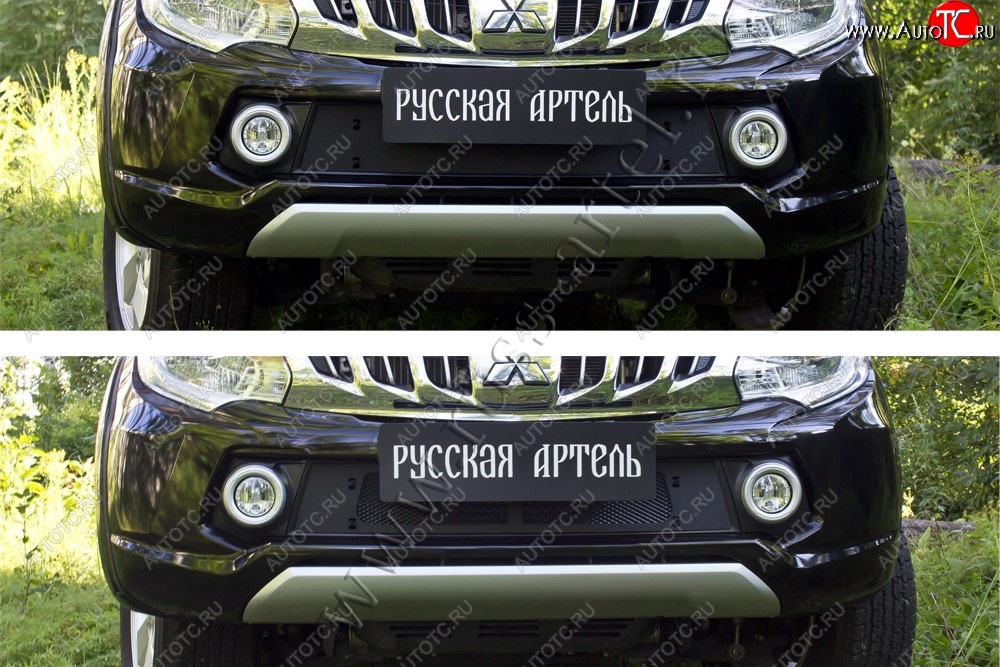 2 299 р. Зимняя заглушка решетки радиатора и переднего бампера RA  Mitsubishi L200  5 KK,KL (2015-2019) (Поверхность шагрень)  с доставкой в г. Санкт‑Петербург