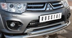 19 299 р. Защита переднего бампера (2 трубыØ63 мм, нержавейка) Russtal Mitsubishi L200 5 KK,KL дорестайлинг (2015-2019)  с доставкой в г. Санкт‑Петербург. Увеличить фотографию 2