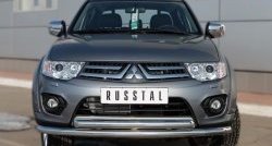 18 799 р. Защита переднего бампера (2 трубыØ63 мм, нержавейка) SLITKOFF  Mitsubishi L200  5 KK,KL (2015-2019) дорестайлинг  с доставкой в г. Санкт‑Петербург. Увеличить фотографию 1