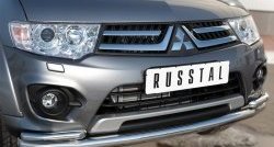 17 749 р. Защита переднего бампера (2 трубыØ63 и 42 мм, нержавейка) Russtal Mitsubishi L200 5 KK,KL дорестайлинг (2015-2019)  с доставкой в г. Санкт‑Петербург. Увеличить фотографию 3