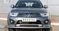 17 749 р. Защита переднего бампера (2 трубыØ63 и 42 мм, нержавейка) Russtal Mitsubishi L200 5 KK,KL дорестайлинг (2015-2019)  с доставкой в г. Санкт‑Петербург. Увеличить фотографию 1