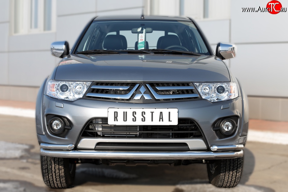 17 749 р. Защита переднего бампера (2 трубыØ63 и 42 мм, нержавейка) Russtal Mitsubishi L200 5 KK,KL дорестайлинг (2015-2019)  с доставкой в г. Санкт‑Петербург