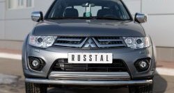 22 949 р. Защита переднего бампера (2 трубы Ø63 и 75х42 мм, нержавейка) Russtal Mitsubishi L200 5 KK,KL дорестайлинг (2015-2019)  с доставкой в г. Санкт‑Петербург. Увеличить фотографию 1