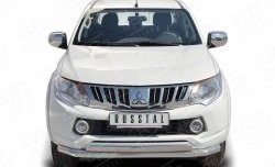 Защита переднего бампера (2 трубы Ø63 и 75х42 мм, нержавейка) Russtal Mitsubishi L200 5 KK,KL дорестайлинг (2015-2019)