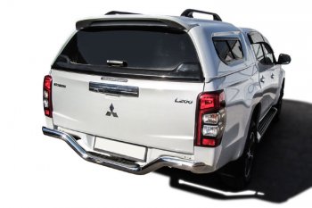 15 899 р. Защита заднего бампера Slitkoff (Ø 76 мм, с проступью, без бампера)  Mitsubishi L200  5 KK,KL (2015-2022) дорестайлинг, рестайлинг (Нержавеющая сталь)  с доставкой в г. Санкт‑Петербург. Увеличить фотографию 1