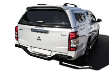 10 999 р. Защита заднего бампера Slitkoff (Ø 76 мм, с проступью, без бампера)  Mitsubishi L200  5 KK,KL (2015-2022) дорестайлинг, рестайлинг (Сталь с полимерным покрытием. Цвет: черный)  с доставкой в г. Санкт‑Петербург. Увеличить фотографию 1