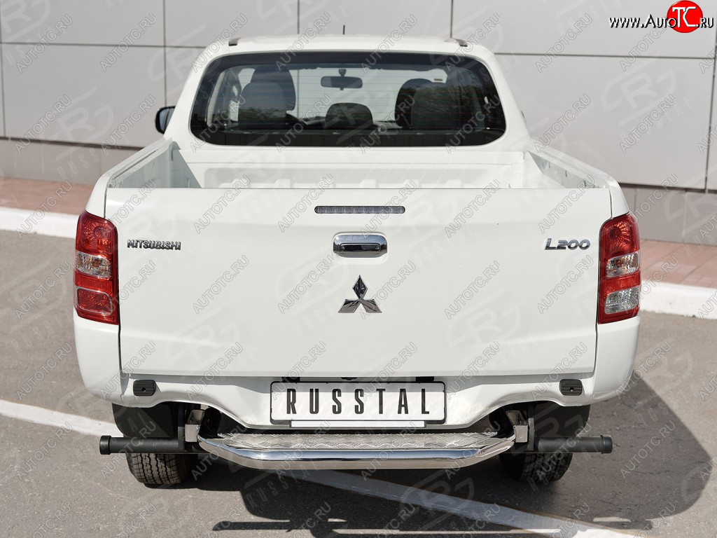 11 449 р. Защита заднего бампера (труба d63 с листом) Russtal Mitsubishi L200 5 KK,KL дорестайлинг (2015-2019) (Лист алюминий/профиль сталь)  с доставкой в г. Санкт‑Петербург