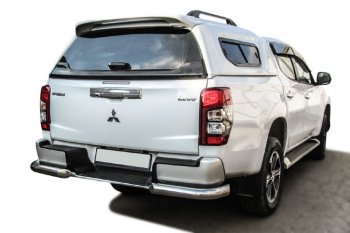 11 299 р. Защита заднего бампера Slitkoff (Ø 76 мм, уголки, с бампером)  Mitsubishi L200  5 KK,KL (2018-2022) рестайлинг (Нержавеющая сталь)  с доставкой в г. Санкт‑Петербург. Увеличить фотографию 1