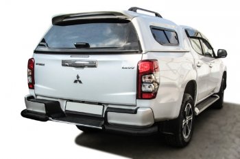 7 899 р. Защита заднего бампера Slitkoff (Ø 76 мм, уголки, с бампером)  Mitsubishi L200  5 KK,KL (2018-2022) рестайлинг (Сталь с полимерным покрытием. Цвет: черный)  с доставкой в г. Санкт‑Петербург. Увеличить фотографию 1