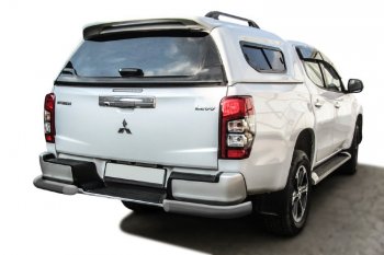 7 899 р. Защита заднего бампера Slitkoff (Ø 76 мм, уголки, с бампером)  Mitsubishi L200  5 KK,KL (2018-2022) рестайлинг (Сталь с полимерным покрытием. Цвет: серебристый)  с доставкой в г. Санкт‑Петербург. Увеличить фотографию 1