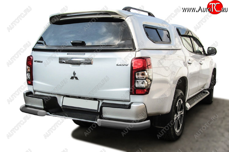 7 899 р. Защита заднего бампера Slitkoff (Ø 76 мм, уголки, с бампером)  Mitsubishi L200  5 KK,KL (2018-2022) рестайлинг (Сталь с полимерным покрытием. Цвет: серебристый)  с доставкой в г. Санкт‑Петербург