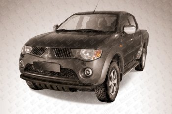 8 949 р. Защита переднего бампера d57+d57 двойная  Mitsubishi L200  4 (2006-2014) (Цвет: серебристый)  с доставкой в г. Санкт‑Петербург. Увеличить фотографию 1