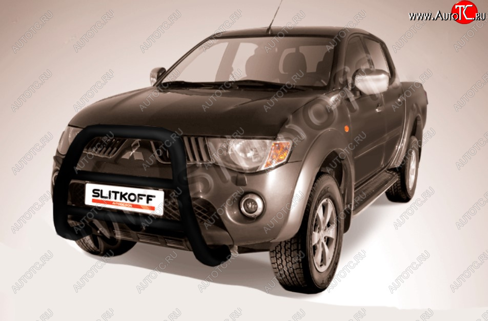 23 799 р. Защита переднего бампера Slitkoff (Ø76 мм, кенгурятник) Mitsubishi L200 4  дорестайлинг (2006-2014) (Цвет: черный)  с доставкой в г. Санкт‑Петербург