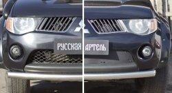 1 559 р. Зимняя заглушка решетки переднего бампера РА  Mitsubishi L200  4 (2006-2014)  дорестайлинг  с доставкой в г. Санкт‑Петербург. Увеличить фотографию 2