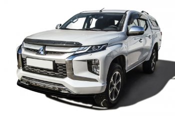 10 849 р. Защита переднего бампера Slitkoff (Ø 57+Ø 42, двойная)  Mitsubishi L200  5 KK,KL (2018-2022) (Сталь с полимерным покрытием. Цвет: черный)  с доставкой в г. Санкт‑Петербург. Увеличить фотографию 1