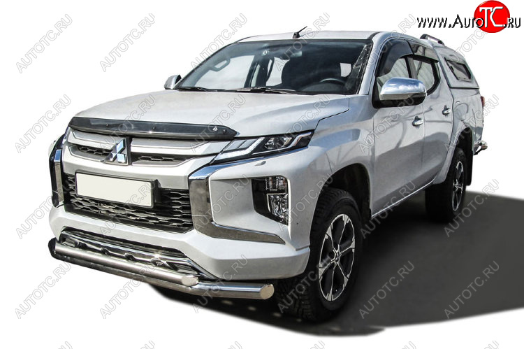 18 499 р. Защита переднего бампера Slitkoff (Ø 76+Ø 57, двойная)  Mitsubishi L200  5 KK,KL (2018-2022) (Нержавеющая сталь)  с доставкой в г. Санкт‑Петербург