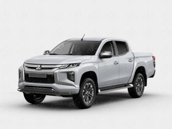 15 199 р. Защита переднего бампера (2 трубы Ø63 и 42 мм, окрашенная) Russtal Mitsubishi L200 5 KK,KL рестайлинг (2018-2022) (черный муар)  с доставкой в г. Санкт‑Петербург. Увеличить фотографию 1