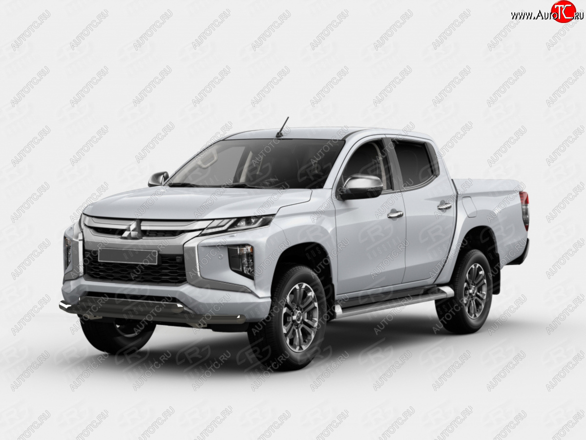 15 199 р. Защита переднего бампера (2 трубы Ø63 и 42 мм, окрашенная) Russtal  Mitsubishi L200  5 KK,KL (2018-2022) рестайлинг (черный муар)  с доставкой в г. Санкт‑Петербург