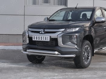 23 999 р. Защита переднего бампера (2 трубы Ø63 мм, нержавейка) SLITKOFF  Mitsubishi L200  5 KK,KL (2018-2022) рестайлинг  с доставкой в г. Санкт‑Петербург. Увеличить фотографию 2