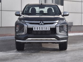 13 549 р. Защита переднего бампера (Ø 63 мм, нержавейка) Russtal Mitsubishi L200 5 KK,KL рестайлинг (2018-2022)  с доставкой в г. Санкт‑Петербург. Увеличить фотографию 1