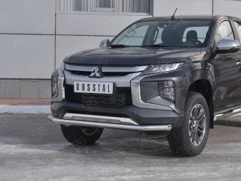 13 549 р. Защита переднего бампера (Ø 63 мм, нержавейка) Russtal Mitsubishi L200 5 KK,KL рестайлинг (2018-2022)  с доставкой в г. Санкт‑Петербург. Увеличить фотографию 2