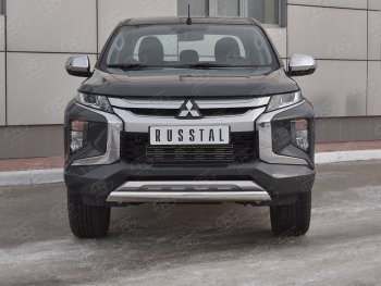 10 349 р. Защита переднего бампера (Ø75x42 мм, нержавейка) Russtal Mitsubishi L200 5 KK,KL рестайлинг (2018-2022)  с доставкой в г. Санкт‑Петербург. Увеличить фотографию 1