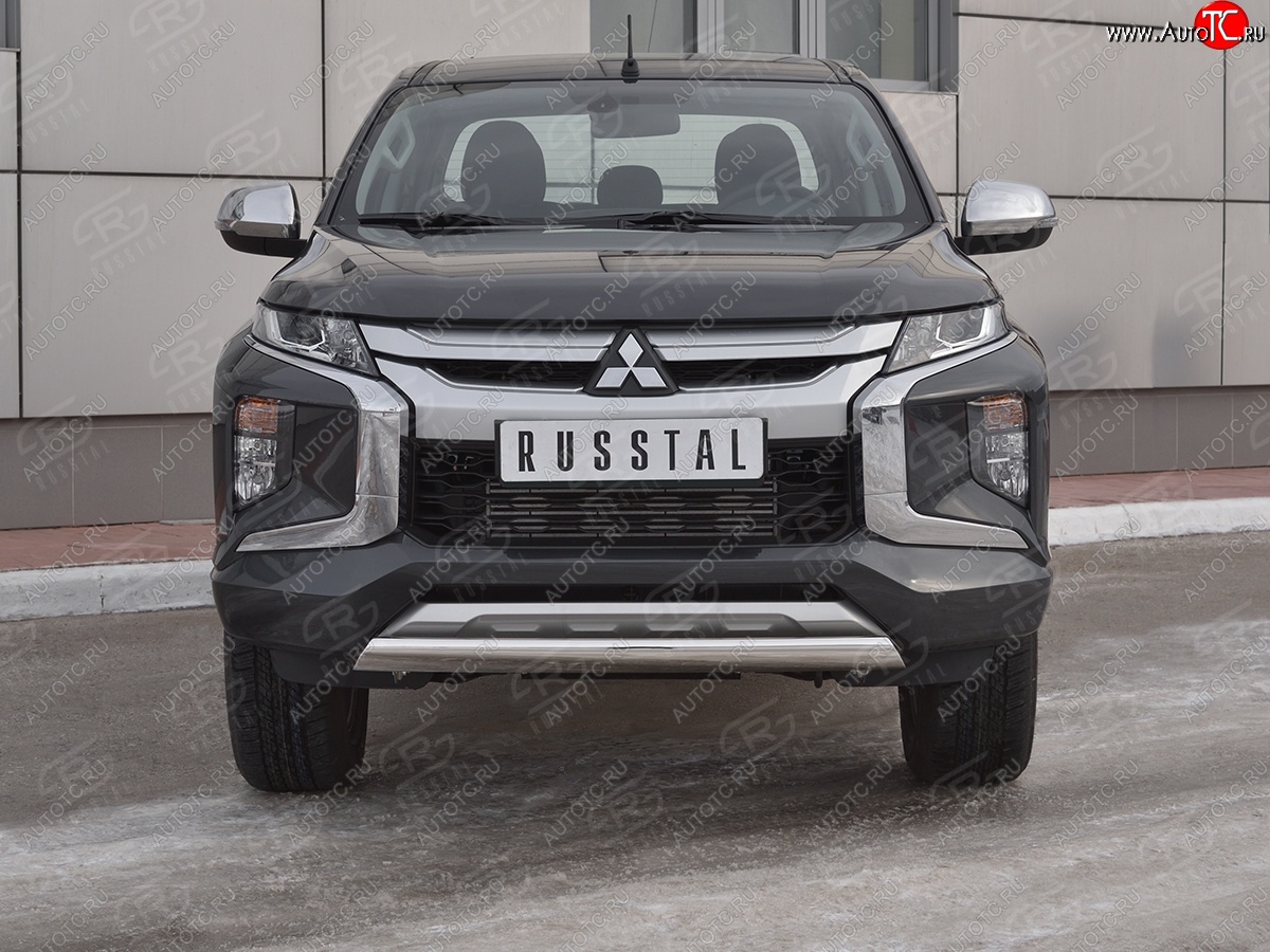 10 349 р. Защита переднего бампера (Ø75x42 мм, нержавейка) Russtal Mitsubishi L200 5 KK,KL рестайлинг (2018-2022)  с доставкой в г. Санкт‑Петербург