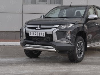 10 349 р. Защита переднего бампера (Ø75x42 мм, нержавейка) Russtal Mitsubishi L200 5 KK,KL рестайлинг (2018-2022)  с доставкой в г. Санкт‑Петербург. Увеличить фотографию 2