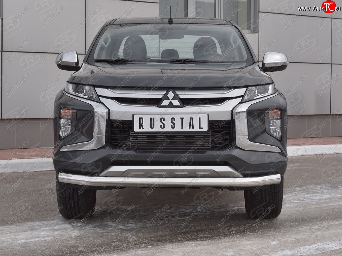 9 649 р. Защита переднего бампера (Ø 76 мм, нержавейка) Russtal Mitsubishi L200 5 KK,KL рестайлинг (2018-2022)  с доставкой в г. Санкт‑Петербург