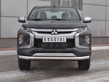 18 799 р. Защита переднего бампера (2 трубы Ø76 и 42 мм, нержавейка) Russtal Mitsubishi L200 5 KK,KL рестайлинг (2018-2022)  с доставкой в г. Санкт‑Петербург. Увеличить фотографию 1