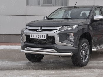 18 799 р. Защита переднего бампера (2 трубы Ø76 и 42 мм, нержавейка) Russtal Mitsubishi L200 5 KK,KL рестайлинг (2018-2022)  с доставкой в г. Санкт‑Петербург. Увеличить фотографию 2