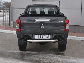 Защита заднего бампера (Ø63 мм, короткая) RUSSTAL Mitsubishi L200 5 KK,KL рестайлинг (2018-2022)  (Лист алюминиевый, труба - нержавейка)