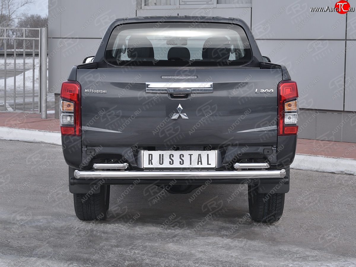 24 549 р. Защита заднего бампера (2 трубы Ø63 и 42 мм , нержавейка) RUSSTAL  Mitsubishi L200  5 KK,KL (2018-2022) рестайлинг  с доставкой в г. Санкт‑Петербург