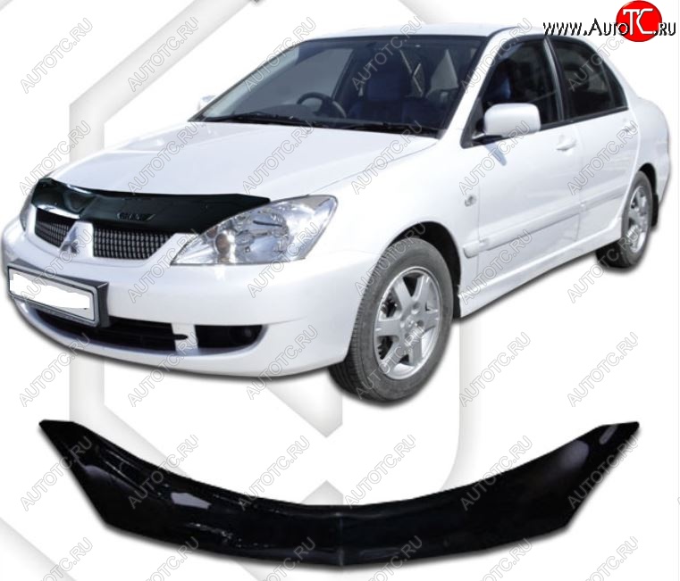 1 899 р. Дефлектор капота CA-Plastic Mitsubishi Lancer 9 2-ой рестайлинг седан (2005-2009) (Classic черный, Без надписи)  с доставкой в г. Санкт‑Петербург