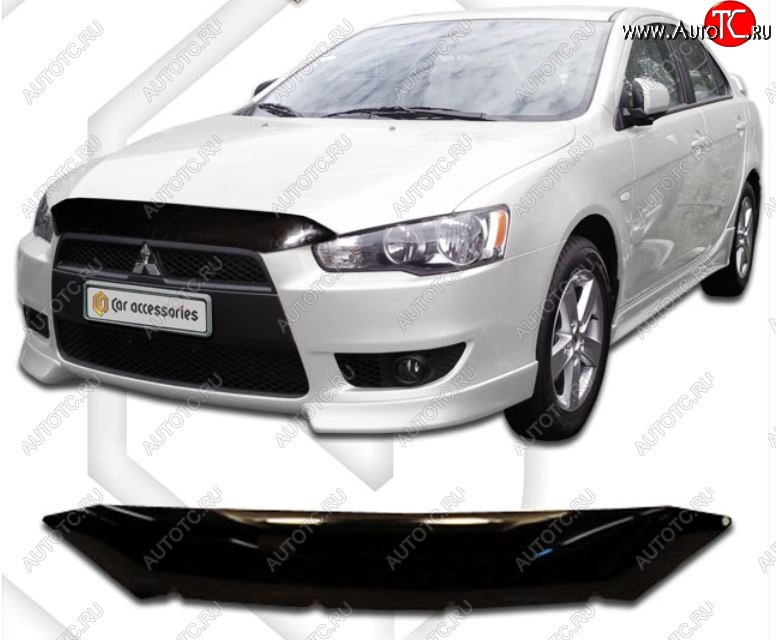 1 749 р. Дефлектор капота CA-Plastic Mitsubishi Lancer 10 седан дорестайлинг (2007-2010) (Classic черный, Без надписи)  с доставкой в г. Санкт‑Петербург